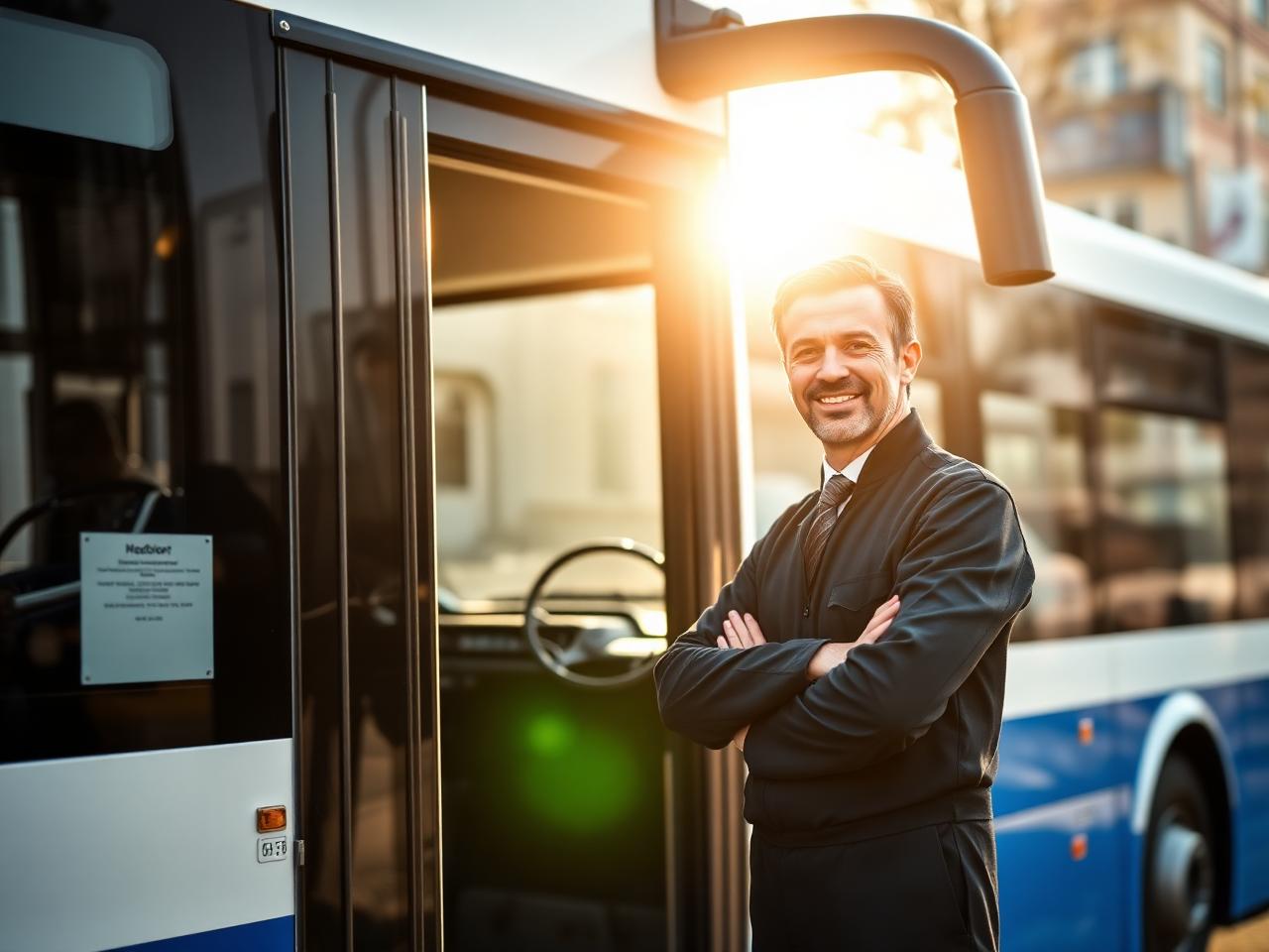 Buschauffeur achter het stuur van een moderne bus in Nederland