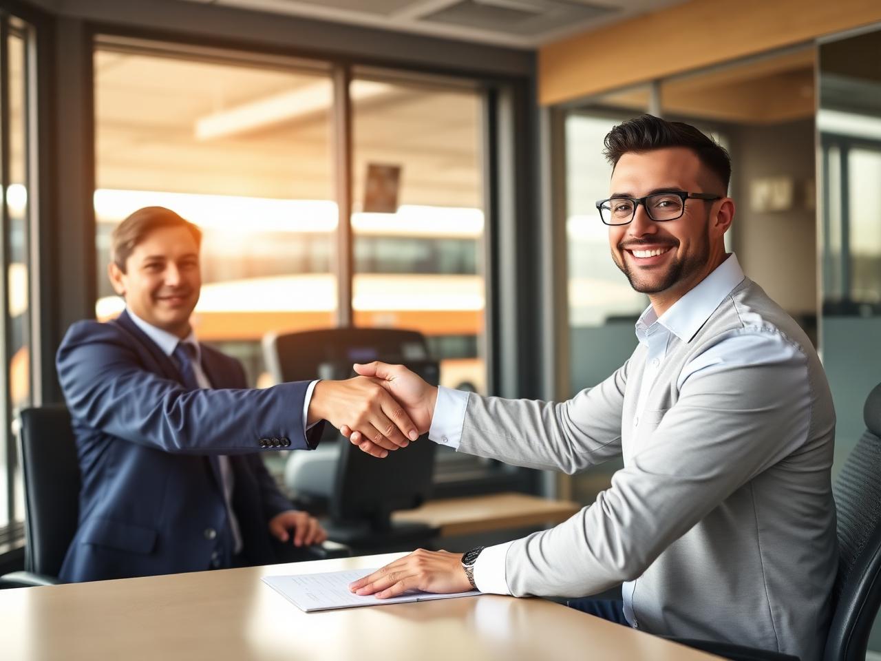 Sollicitant geeft hand aan recruiter, sollicitatietips voor buschauffeur
